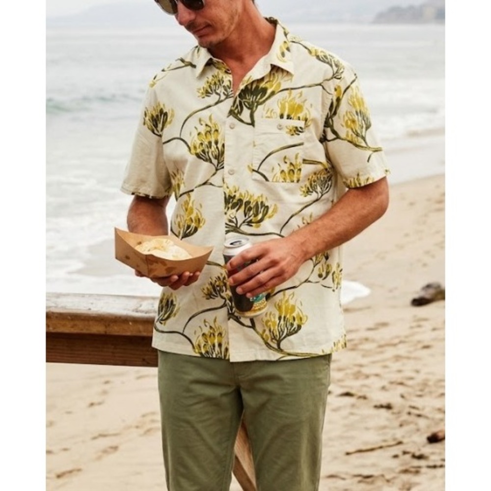 Wellen Button Down Shirt XXL‎ Floral Pineapple Fiber Short Sleeve Vacation